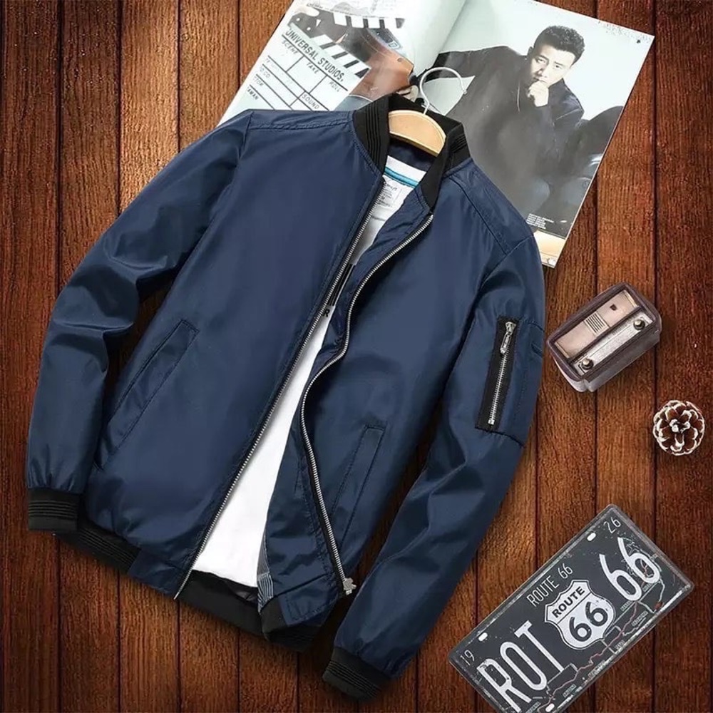 Men's Lightweight Softshell Coat Sportwear Zipper Windbreaker Bomber - Picture 4 of 8
